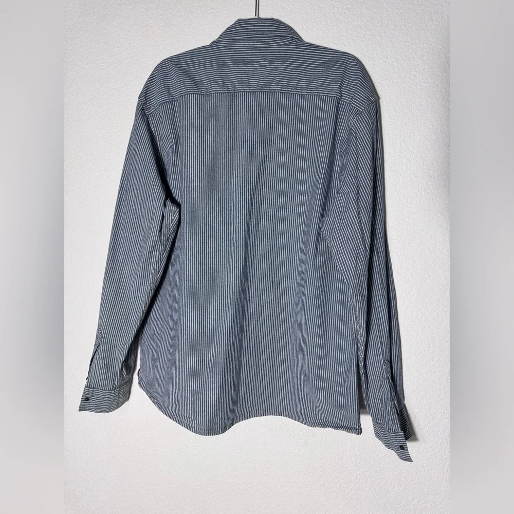 Wrangler Men’s Indigo Striped Denim Long Sleeve Shirt Brown Pearl Snaps Size XL